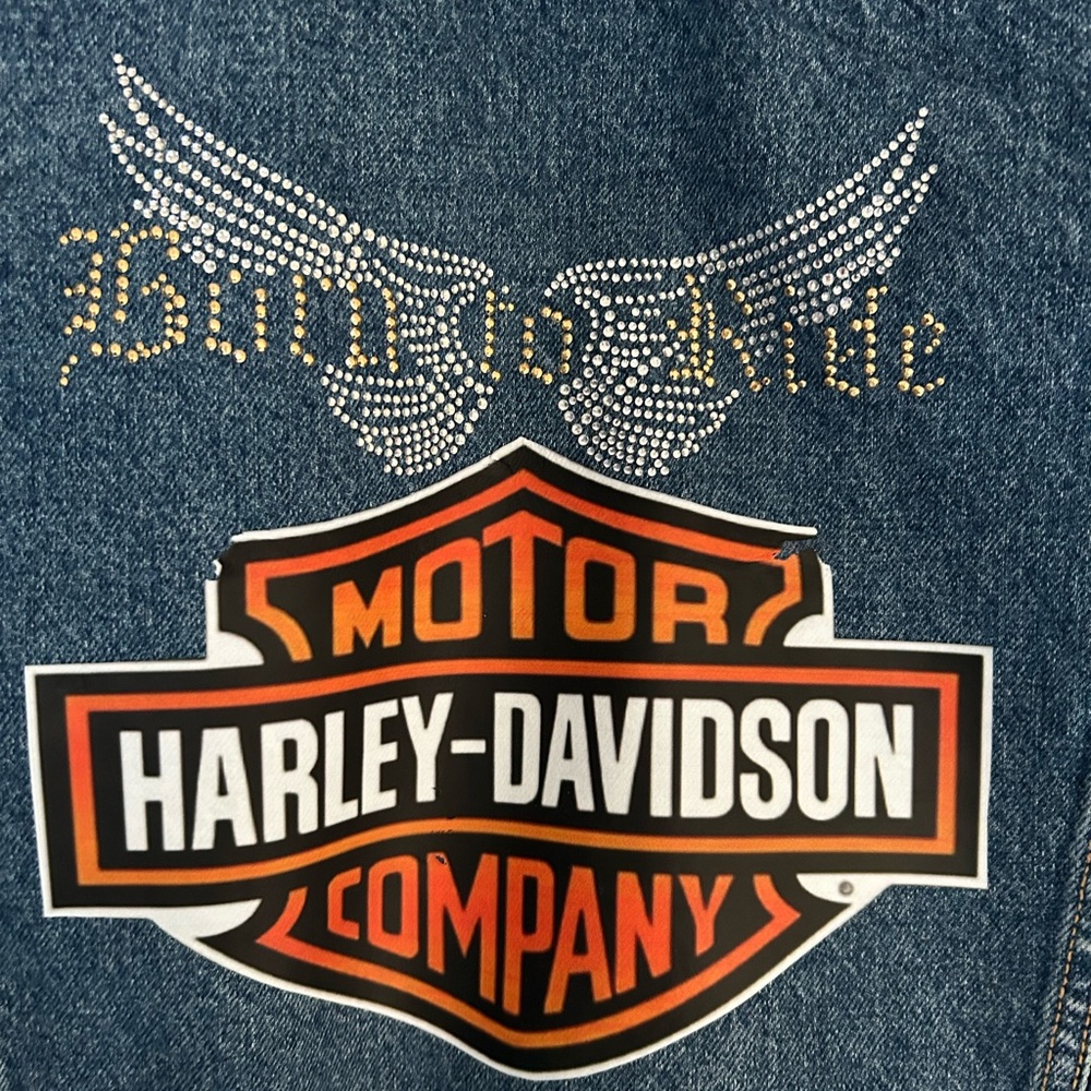 Old Navy Blue Jean Jacket with Harley-Davidson Patch - Picture 2 of 5